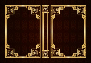 وکتور کادر و حاشیه با خطوط مربعی و گل های طلایی